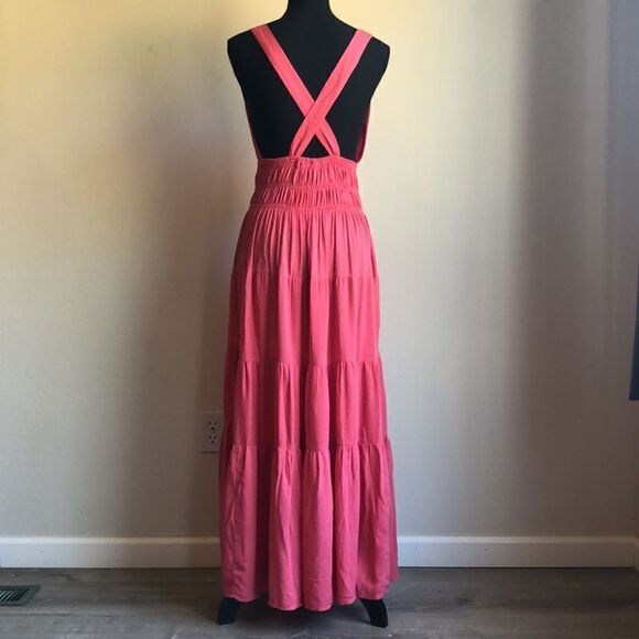 Coral Plunge Neckline Maxi Dress - Picture 2 of 7